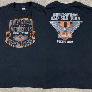 Harley Davidson T Shirt Men's XL Eagle Old San Juan Puerto Rico Black Cotton USA